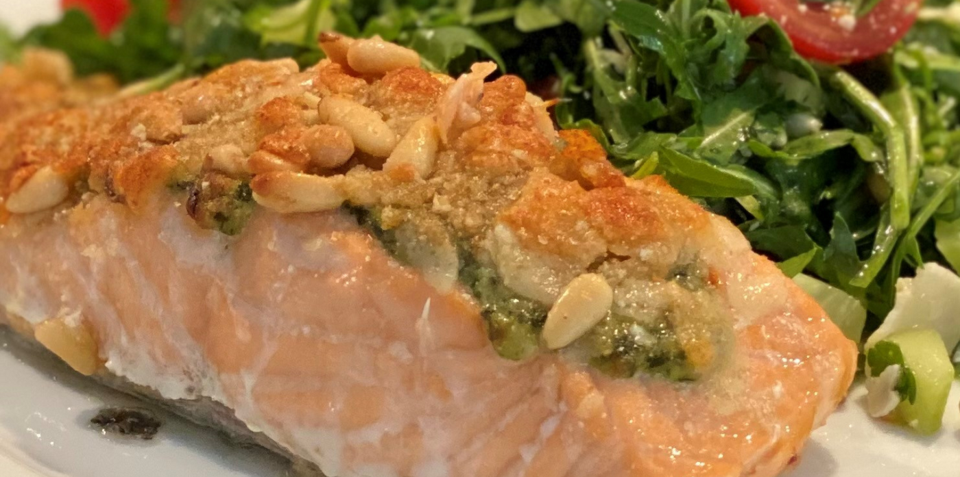 Zalm met pesto uit de oven: recept en wijnadvies bij Flesjewijn.com