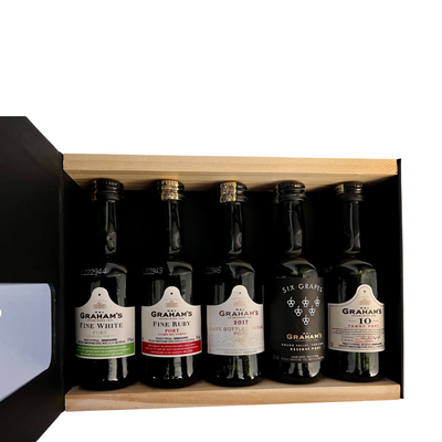 Graham's Port Selection Mini Gift pack (5 x 5cl) open